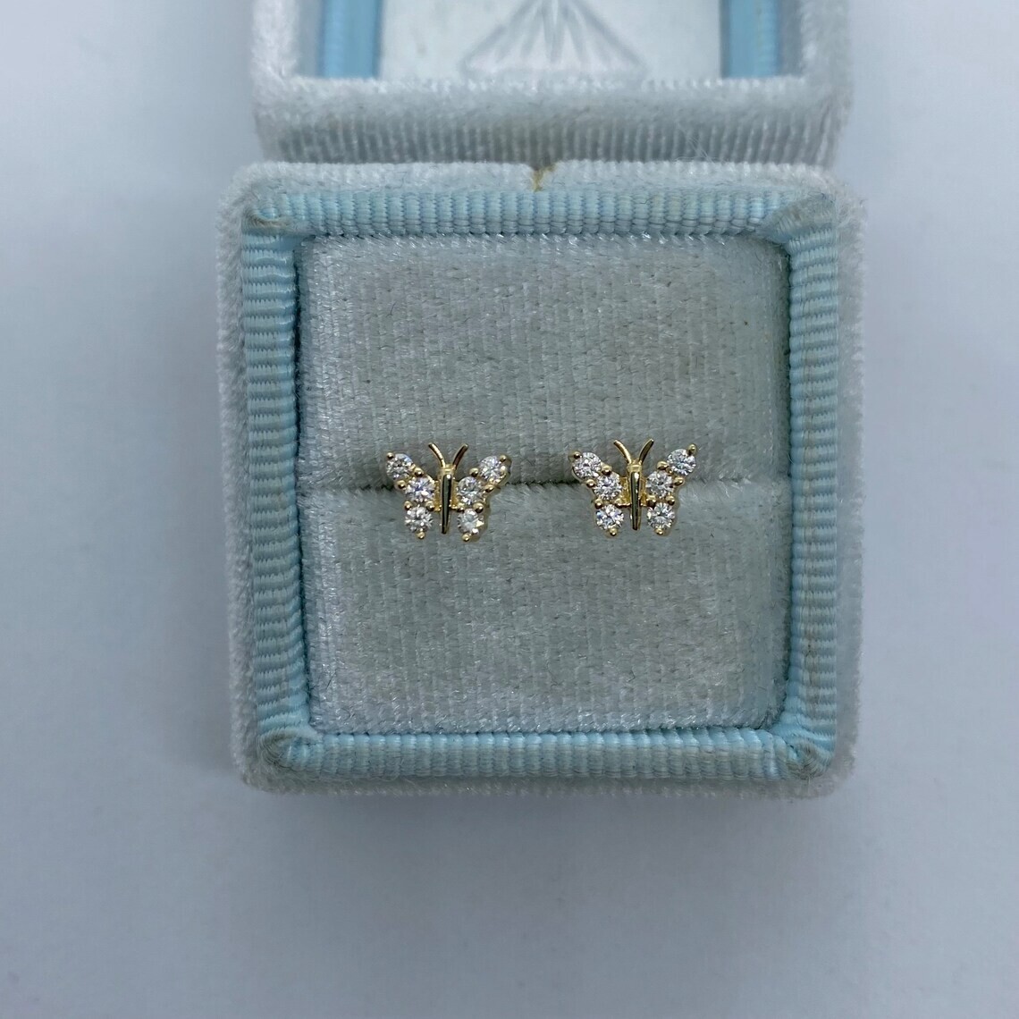 2Ct Round Real Moissanite Dainty Butterfly Stud Earrings 14K Yellow Gold Plated