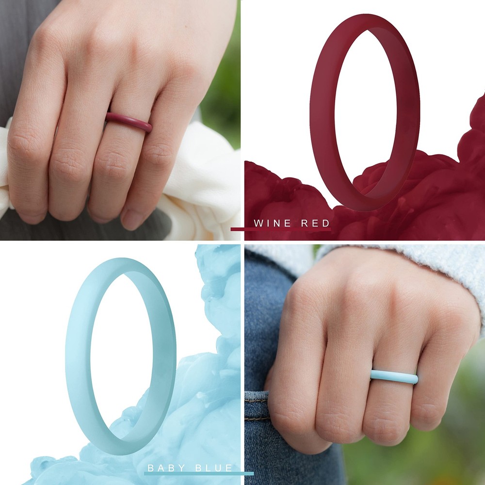 ThunderFit Women's Stackable Silicone Wedding Rings Thin 2.5mm Wide Multipack