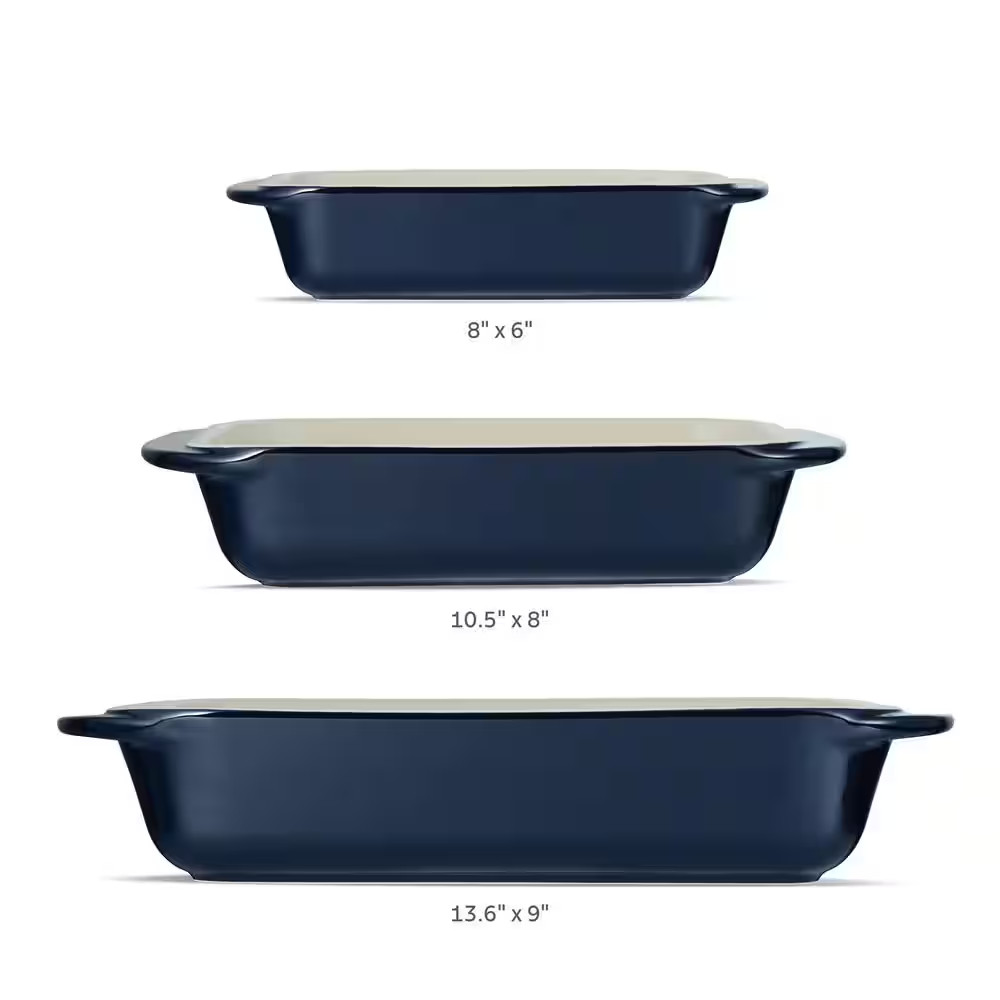 Mae 3 Piece Ceramic Porcelain Enamel Bakeware Set-Cobalt