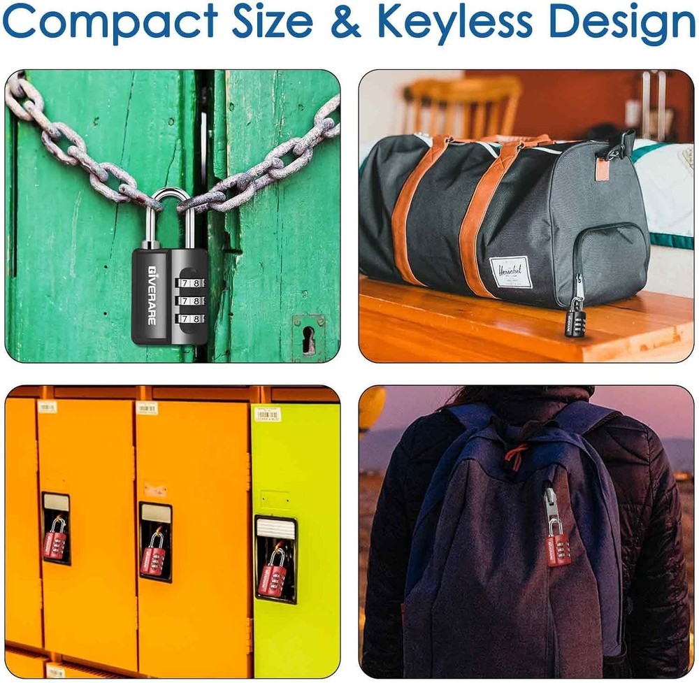 4 Pack Combination Lock, 3-Digit Padlock Keyless, Resettable Luggage Locks
