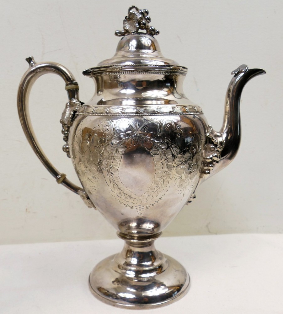 Rogers, Smith & Co Reed & Barton Blanks Silver Plate Tea Set Grape Pattern 1850