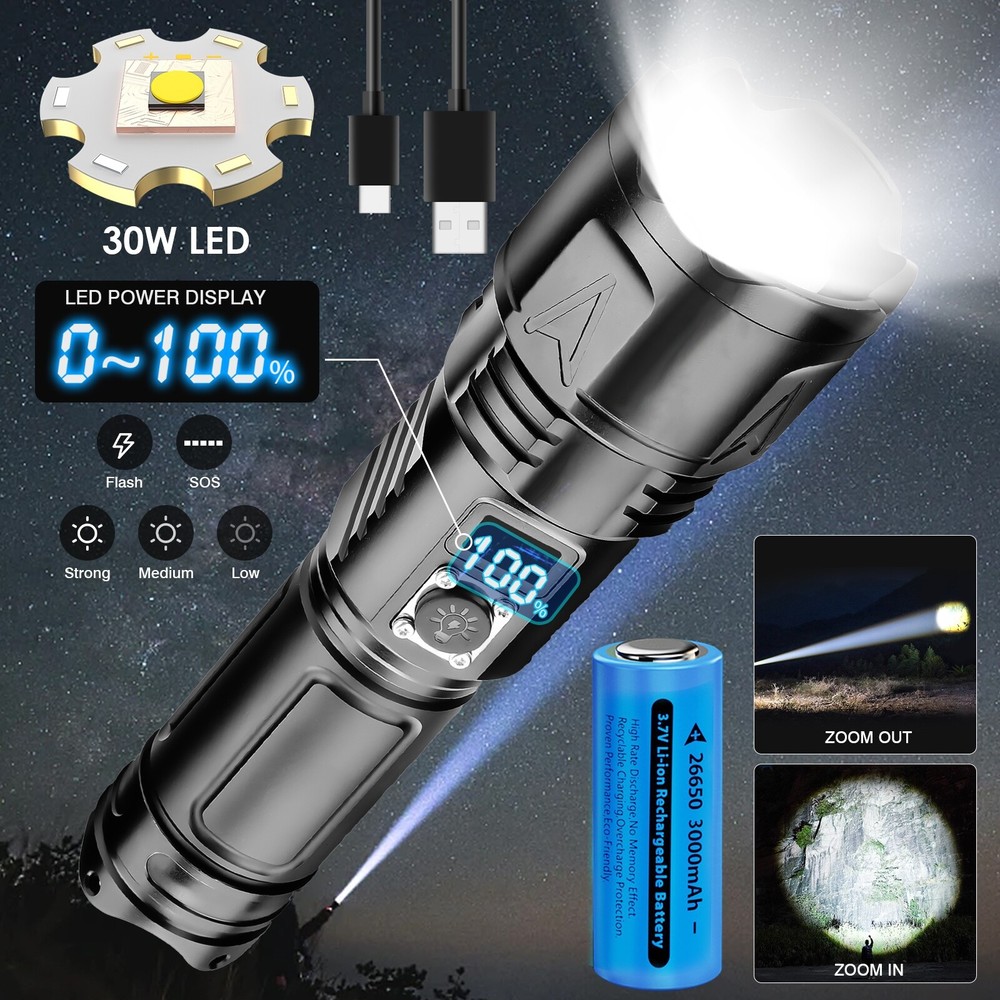 5000000 lumens LED tactical flashlight, super bright and powerful flashlight-