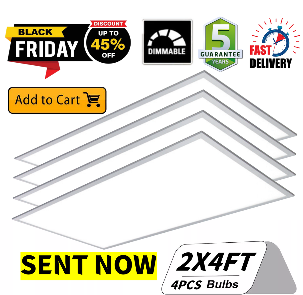 4PC 2x4 LED Flat Panel Light Drop Ceiling 0-10V Dimmable,75W,100-277V,ETL Listed