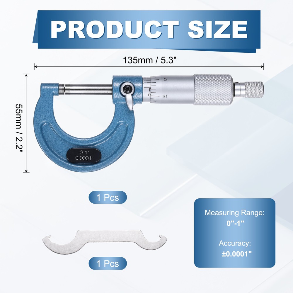 Metric Outside Micrometer, 0-1inch Range 0.0001" Accuracy, Blue