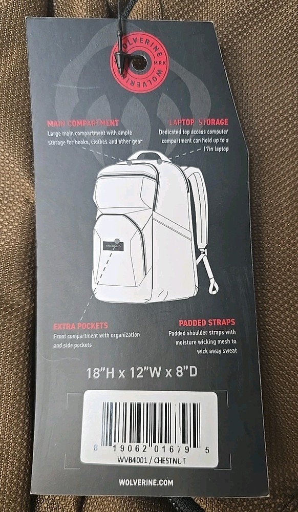 Wolverine Cargo Pro Backpack 33L Chestnut - New With Tags