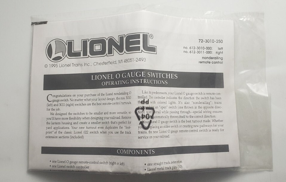 Lionel Train Operating Instructions Owner's 1995