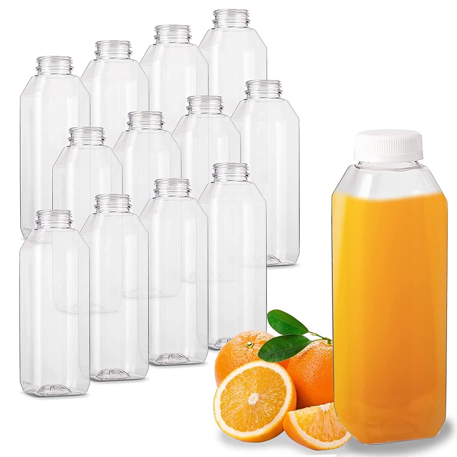 MT Products Empty Clear PET Plastic Juice Bottles with Caps 16 oz - Pack of 12