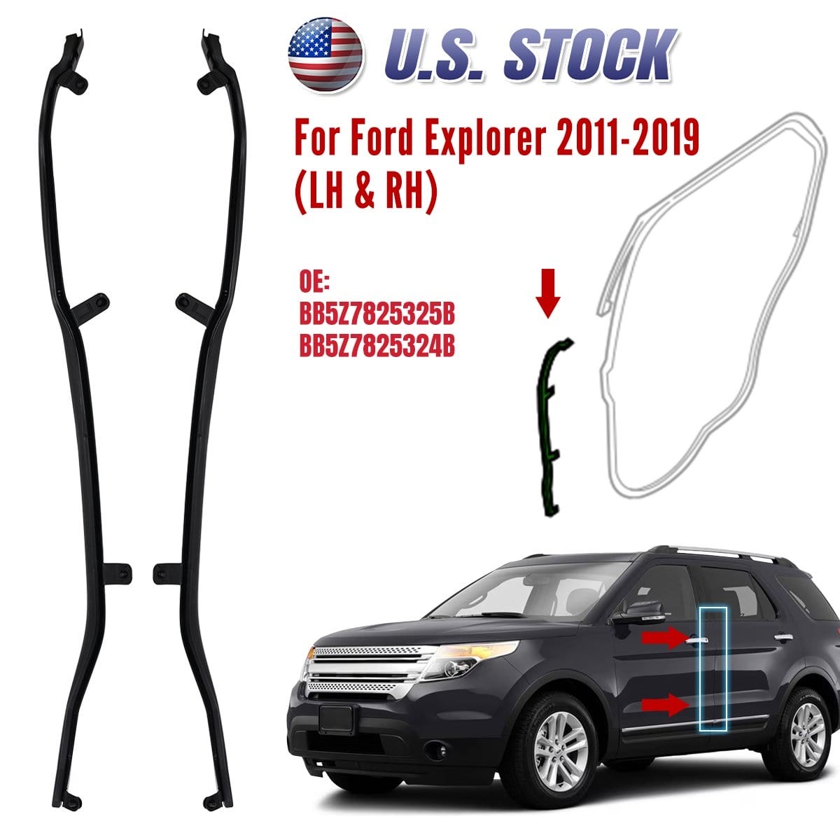 2x Front Edge of Rear Door Weatherstrip Seal LH & RH For Ford Explorer 2011-2019