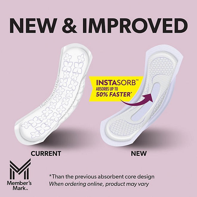 Member's Mark Total Protection Maximum Long Pads, 5 Drop, 192 ct.