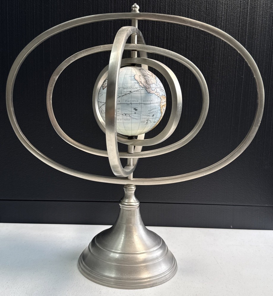 Armillary Sphere Silver Pewter Rotating Spinning Globe