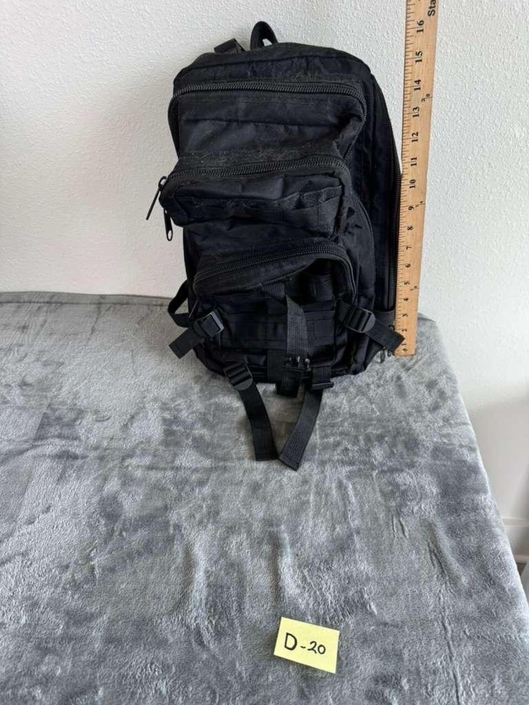 Black Nylon Tactical Backpack Adjustable Straps Multiple Compartments Zip Buckle