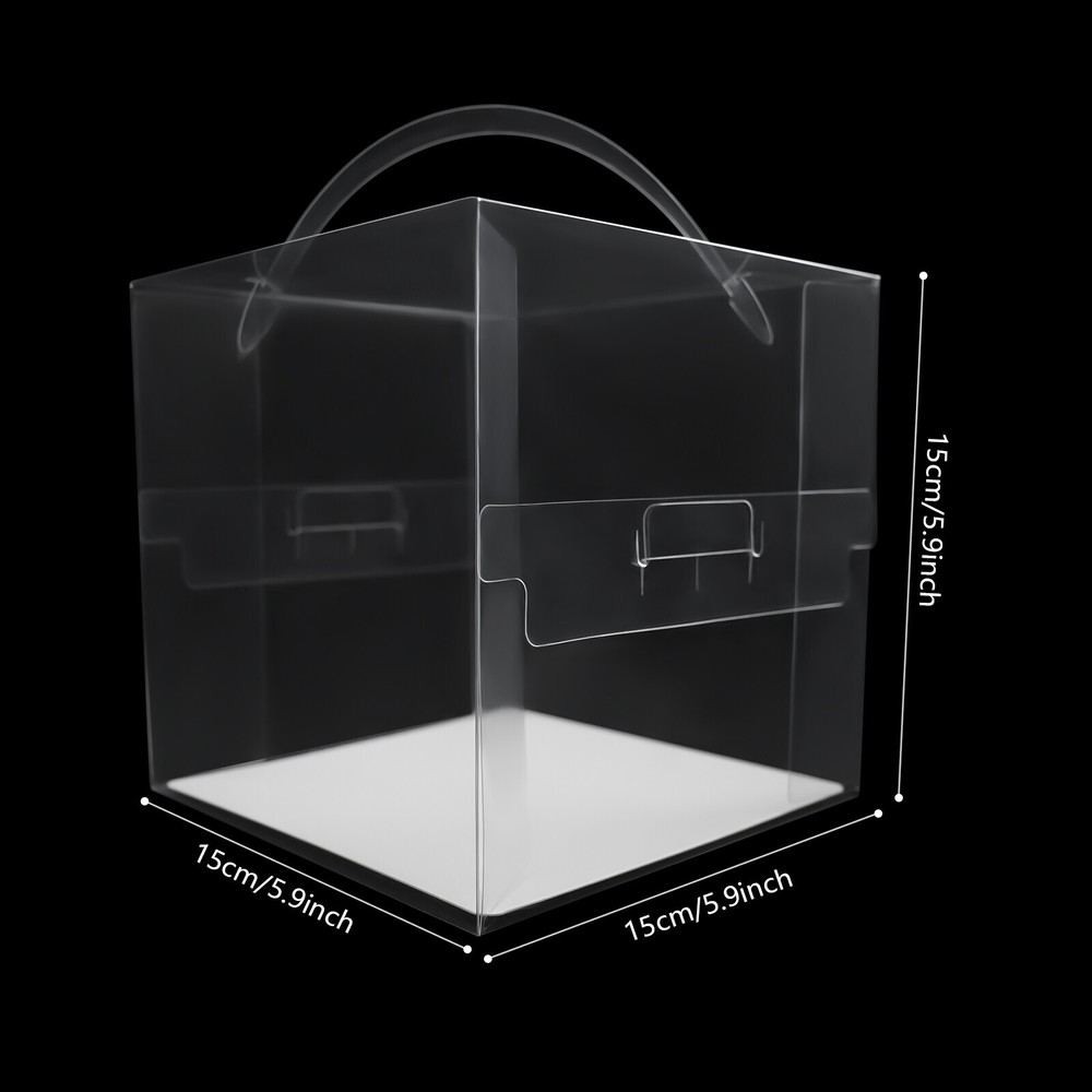 50 Count Clear Cake Boxes Set - Square Design with Sturdy Handle