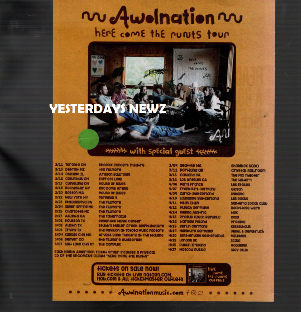 2018 Print Ad  for Awolnation "Here Come The Runts Tour"