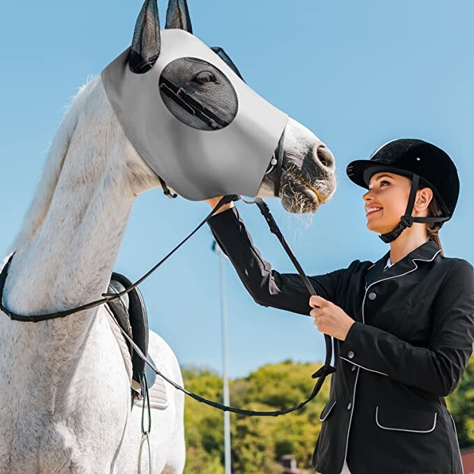 Horse Fly Mask Elasticity Fly Mask with Ears UV Protection Light Size Medium