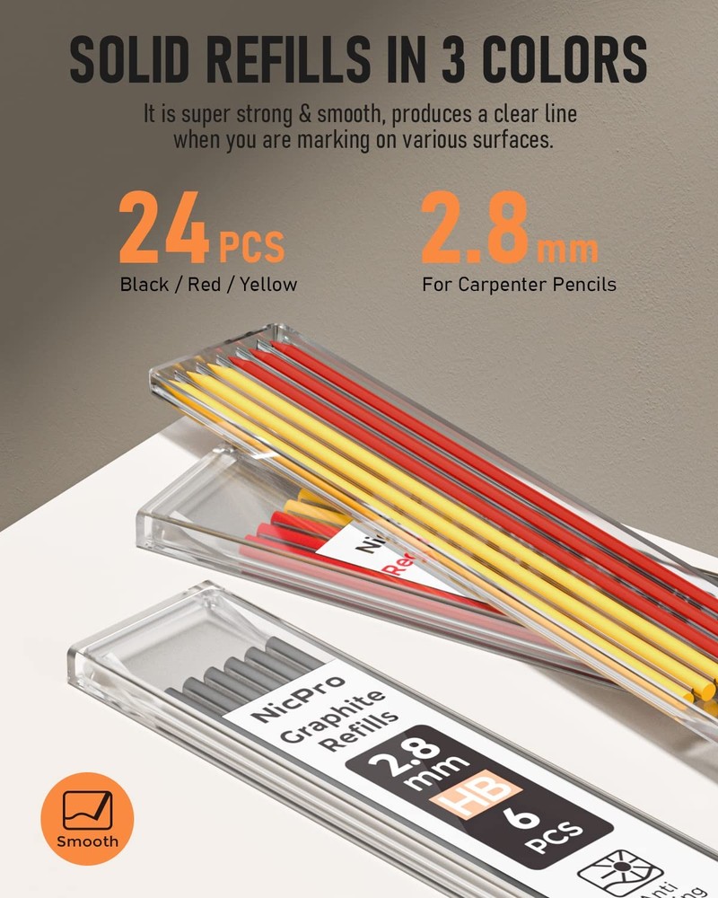 Nicpro 2Pack Carpenter Pencil with Sharpener, Mechanical 2 Pack, Red, Black
