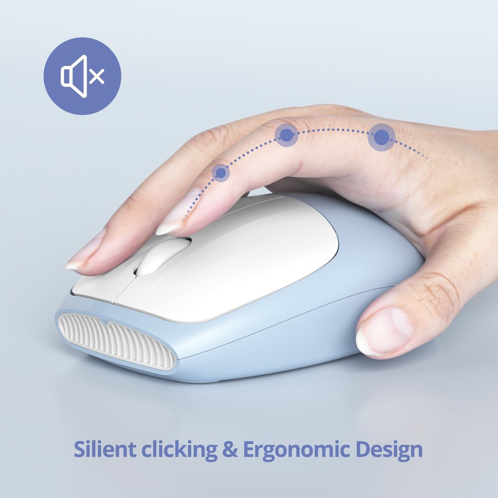 Wireless Keyboard and Mouse Cute Retro Typewriter Full Size Silent Blue