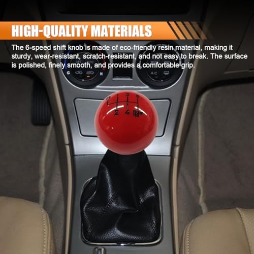 6 Speed Car Gear Shift Knob, Car Stick Shift Handle with Red