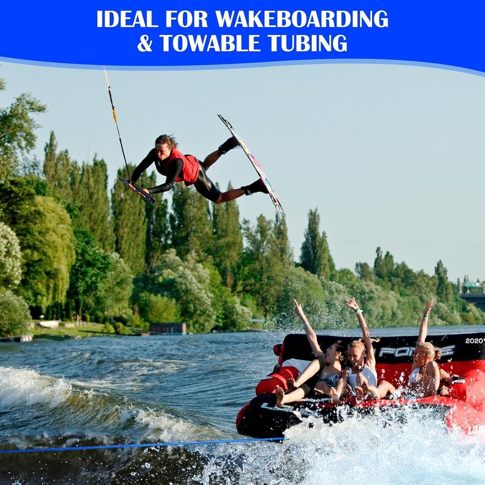 75FT No Stretch Dyneema Wakeboard Rope and Handle, 4 Sections Floating Wakeboard