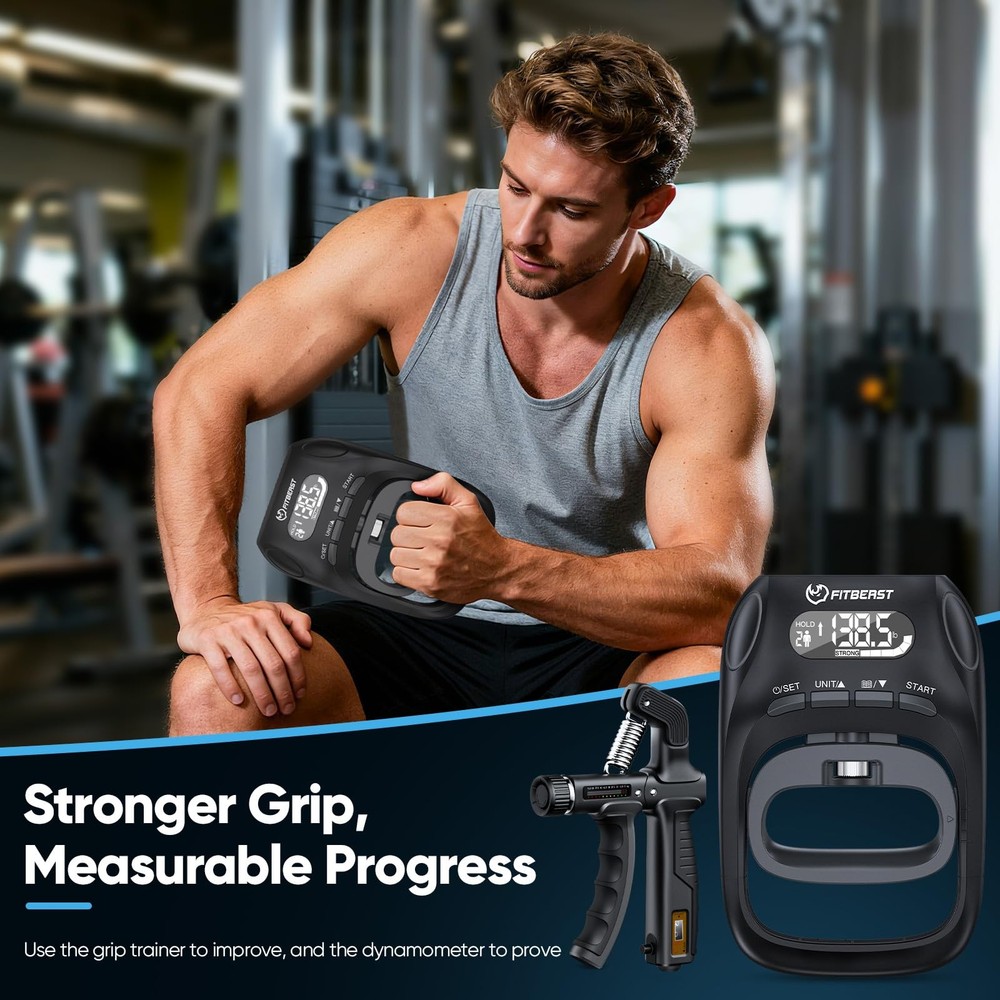 FitBeast Grip Strength Trainer Kit, Digital Tester with Black