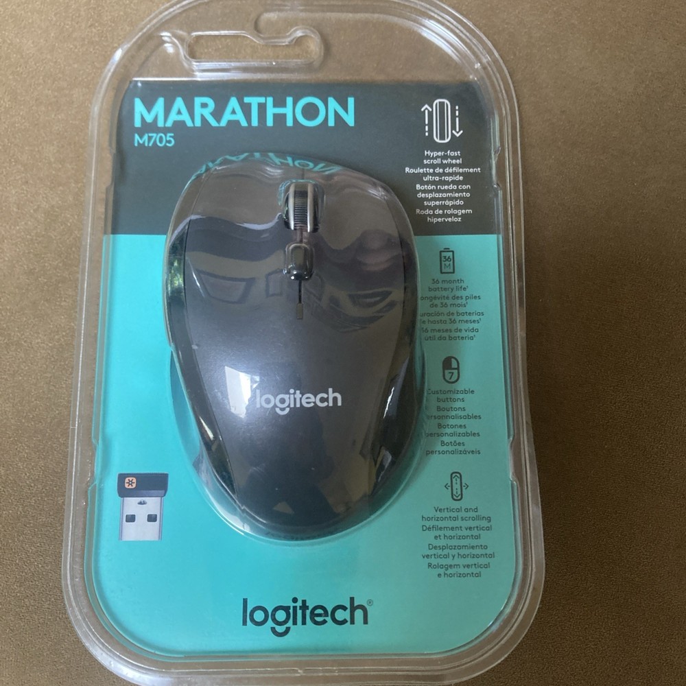 Logitech Marathon M705 Wireless Mouse (910-001935) Black / Gray (Sealed)