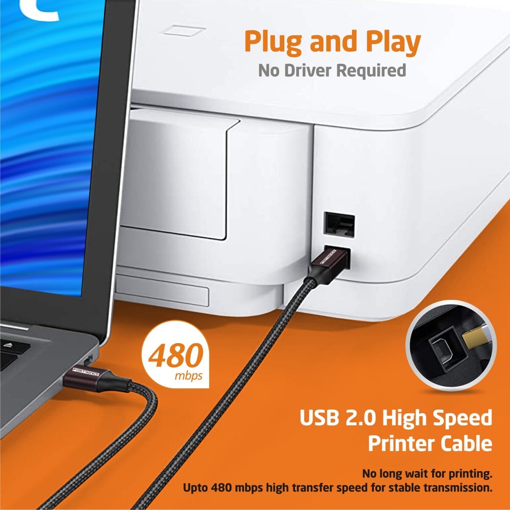 USB Printer Cable Lead For Epson WorkForce WF-2950DWF/WF-2930DWF printer