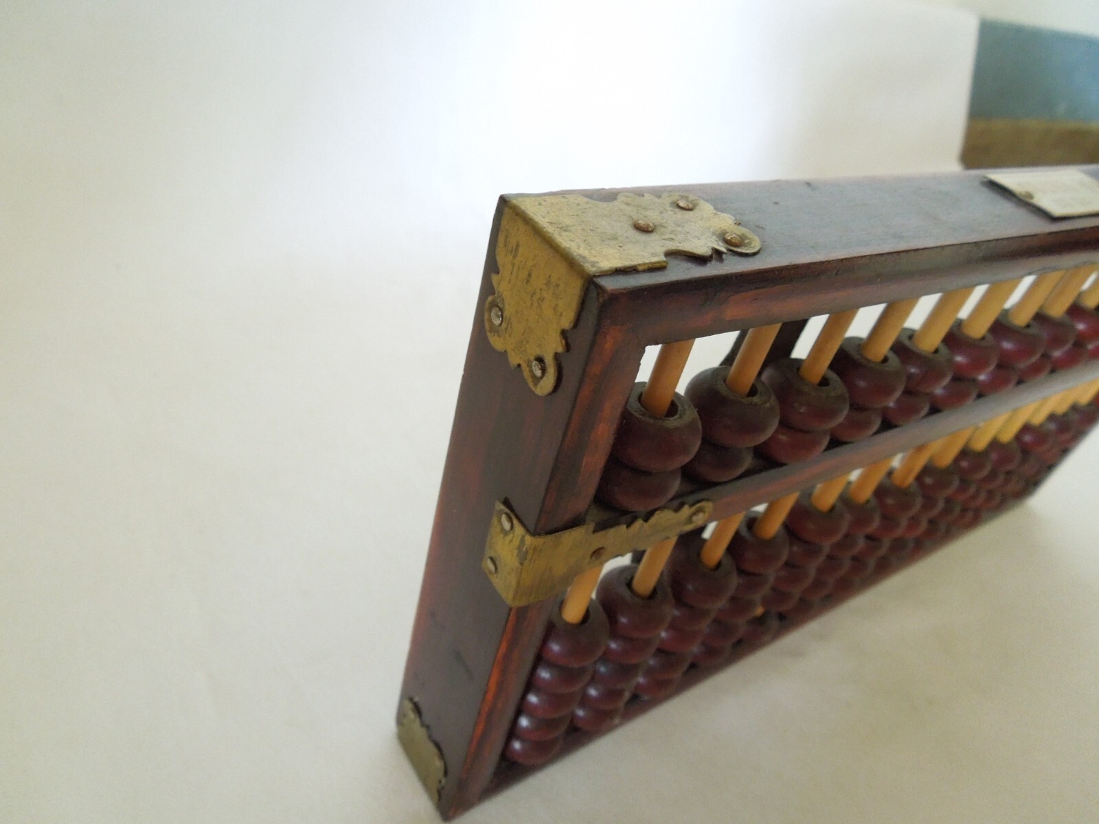 Vintage Chinese Abacus Wood Frame & Beads w/ Brass Hardware 13 Rows 91 Beads