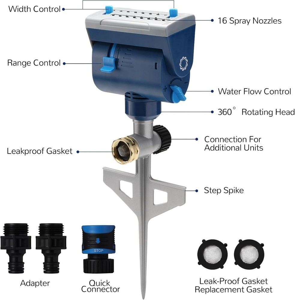 Oscillating Sprinkler with Metal Step Spike and Quick Connect Adapter Set