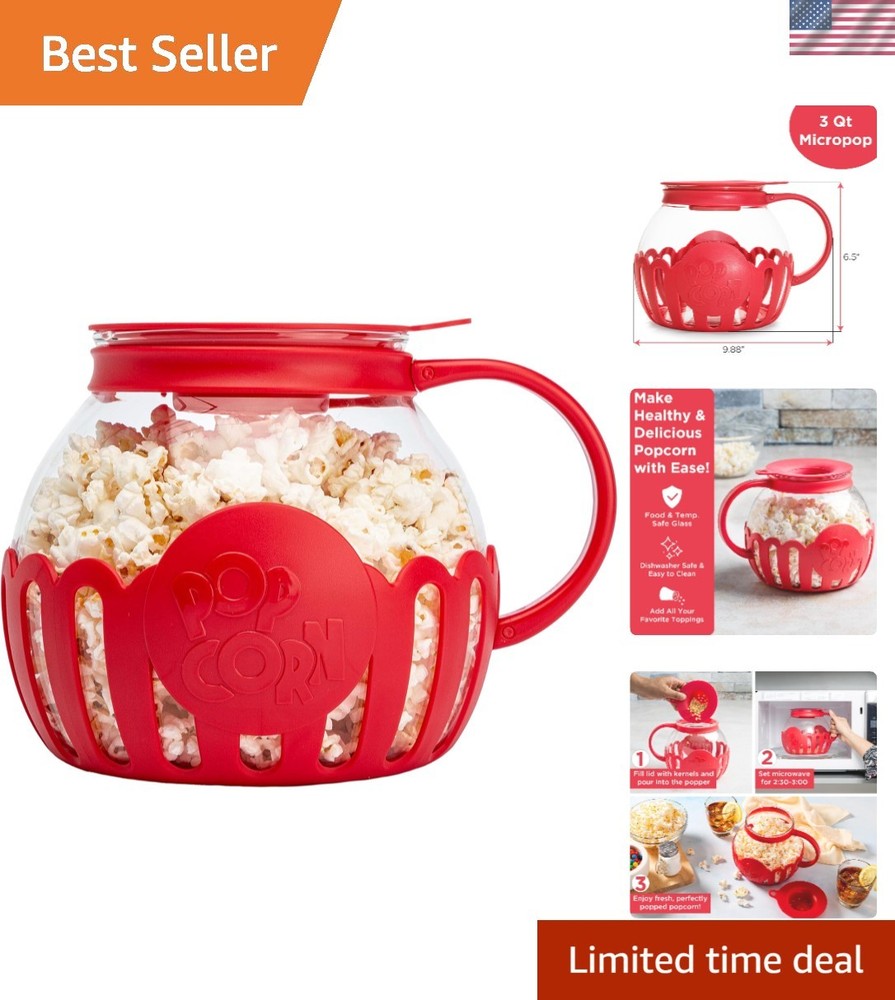 Ecolution 3-Quart Micro-Pop Glass Popcorn Maker - BPA-Free & Dishwasher Safe