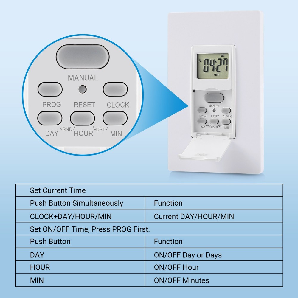 Digital Timer Switch for Lights In-Wall, 7-Day Schedule, Requires Neutral Wire