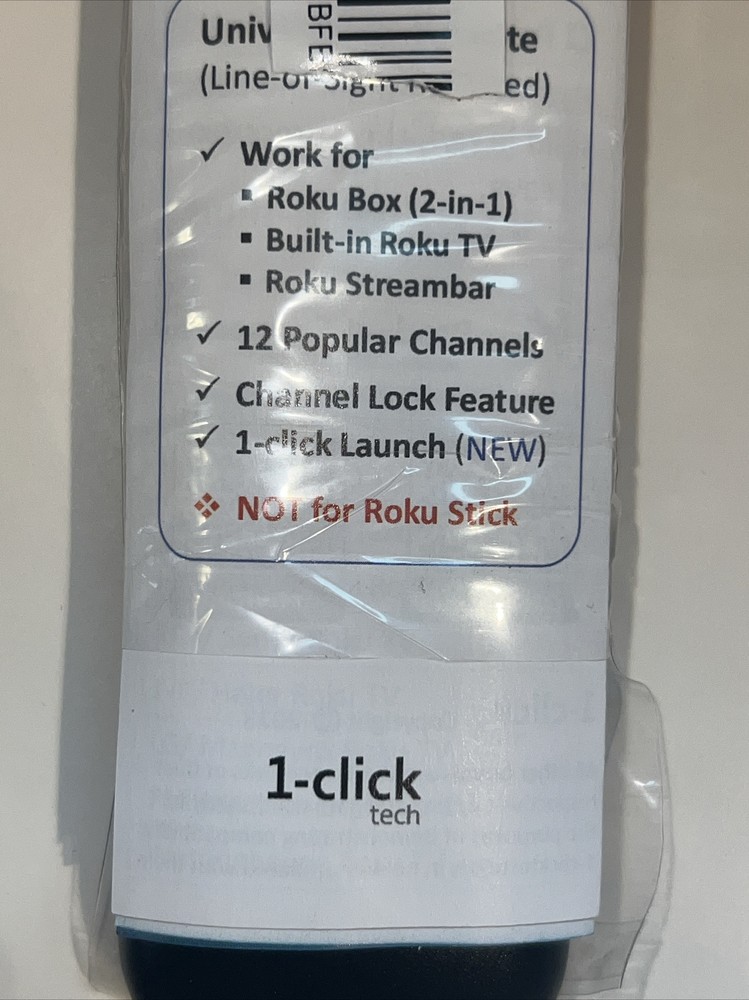 1-Click Tech Replacement Remote Control (RT-U07H) for Roku TV, Express, Ultra