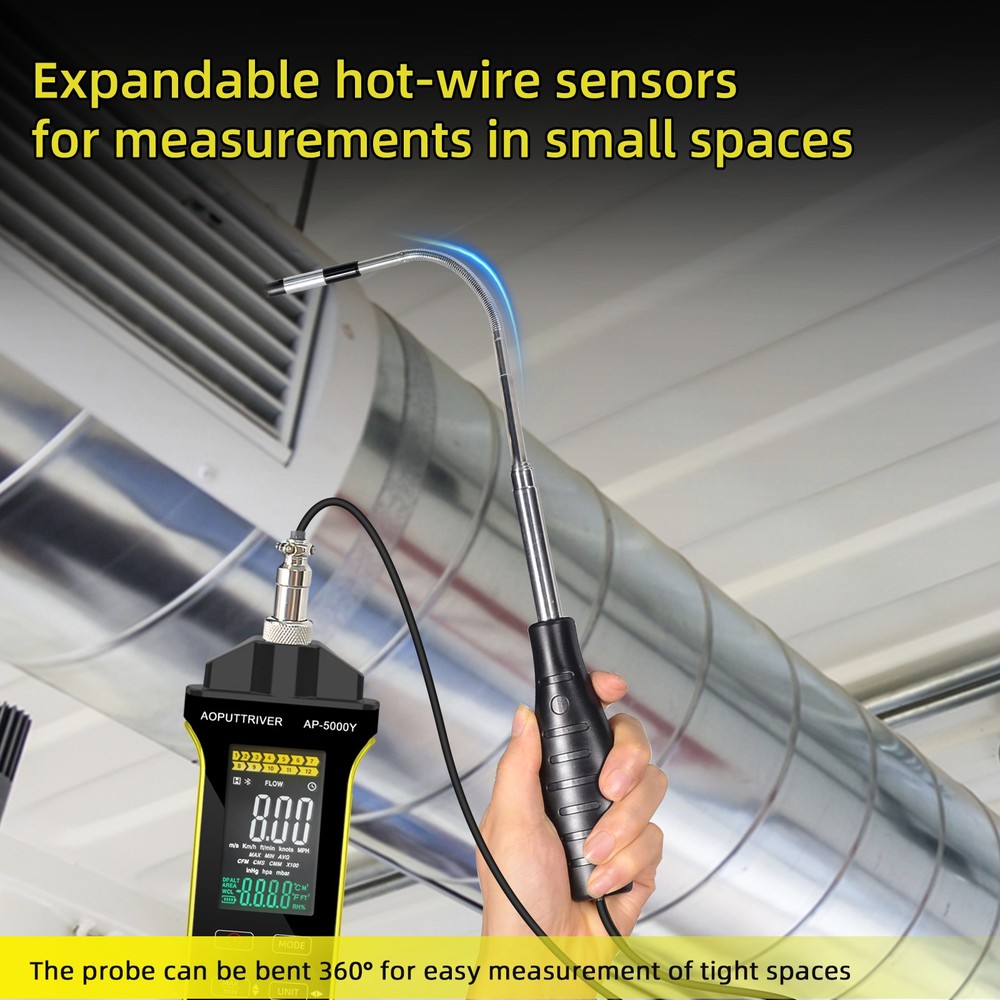 CFM/CMM/CMS Thermo-anemometer Wind Speed Air Volume Meter & Temperature Testing