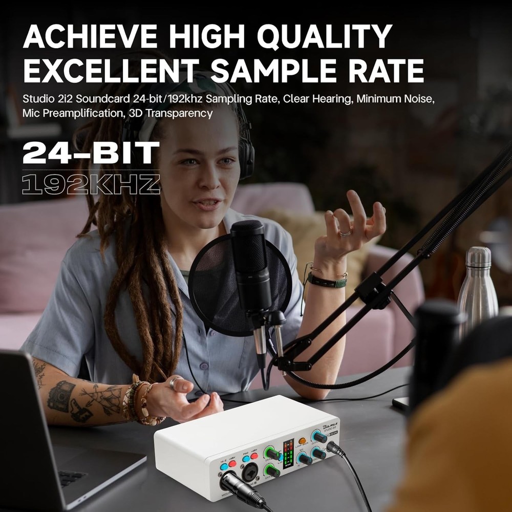 Bolanle Studio 2i2 Audio Interface 24-bit/192kHz, 2 Channel Portable USB