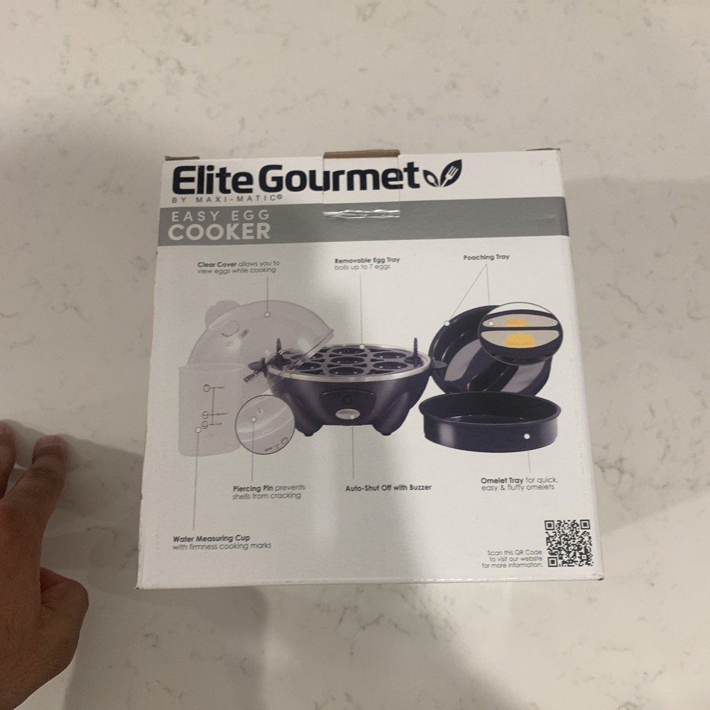 Elite Gourmet Easy Electric 7 Egg Capacity Soft, Medium, Grey Blue