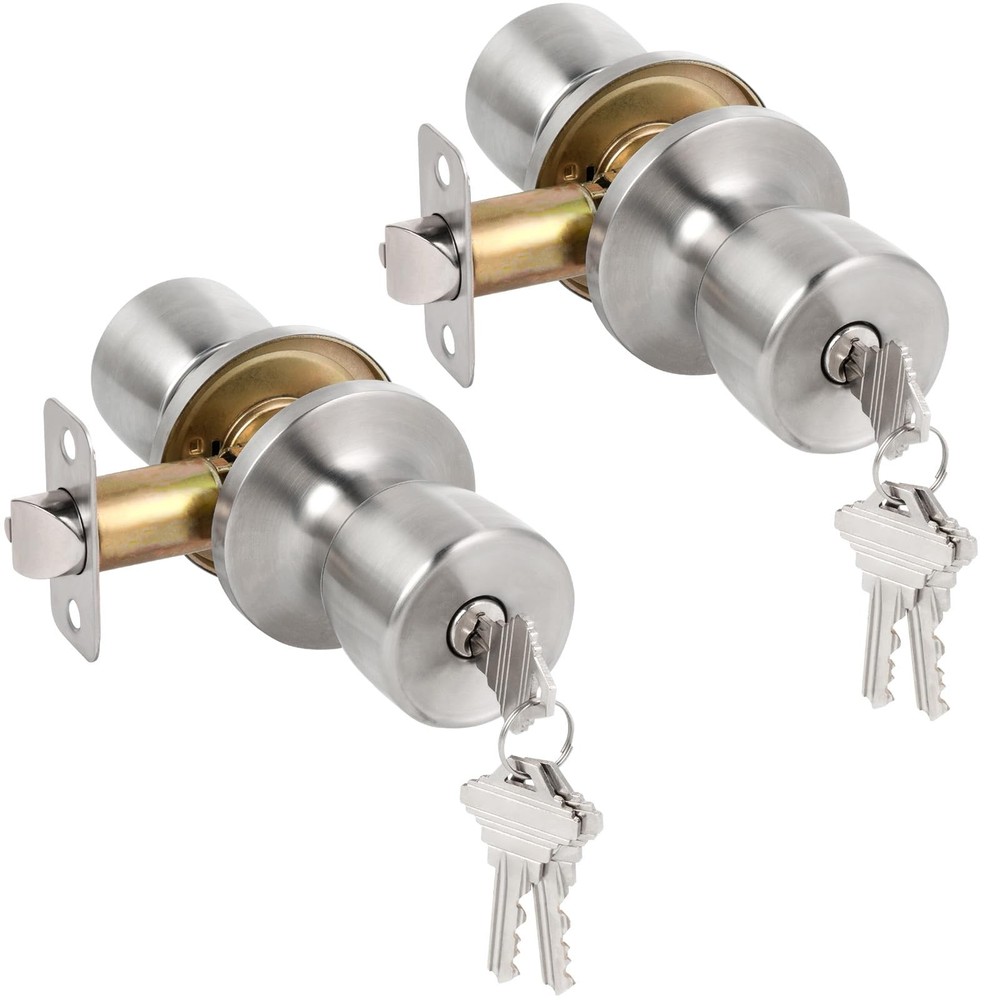 HOSOM Door Knobs with Lock and Key, Keyed Entry 2 Pack, Satin Nickel