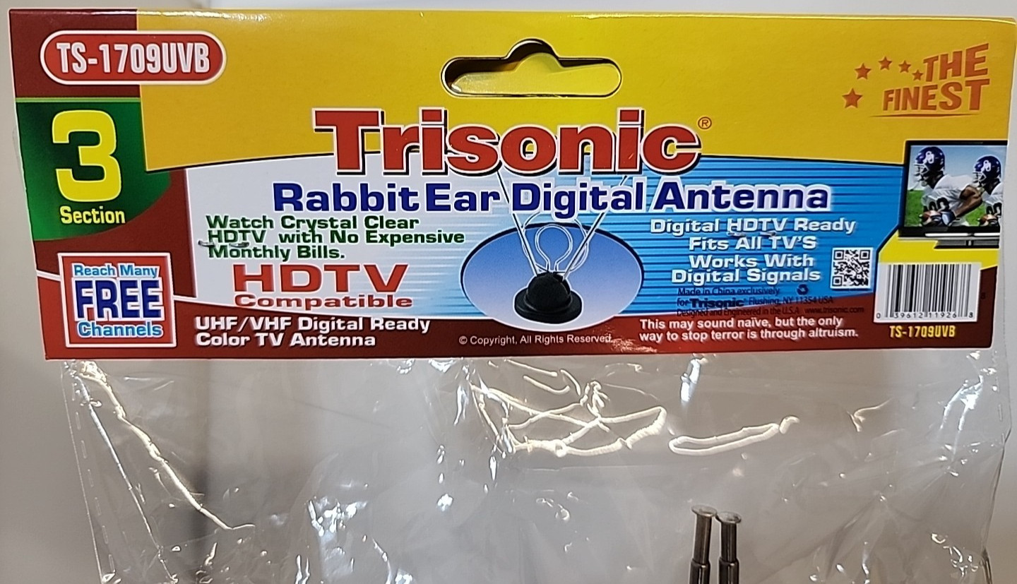 Classic Indoor TV Antenna Rabbit Ears – UHF VHF Over-the-Air Channels