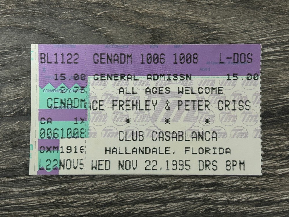 Kiss Ticket Stub ACE FREHLEY PETER CRISS 1995 Bad Boys Concert Tour Vintage Kiss
