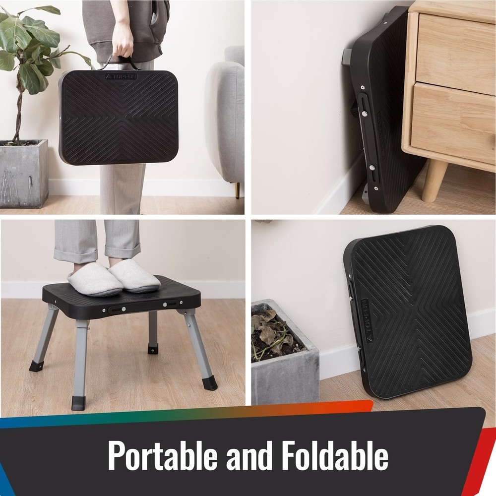 9" Folding Step Stool, Non-Slip 16x12 Large Platform, Portable Compact Sturdy...