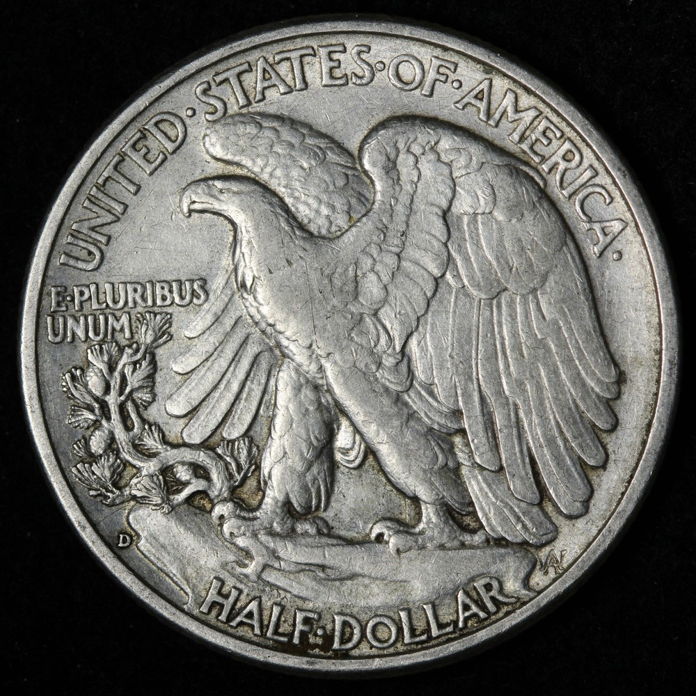 1938-D Walking Liberty Silver Half Dollar XF++ E384 KQCCM