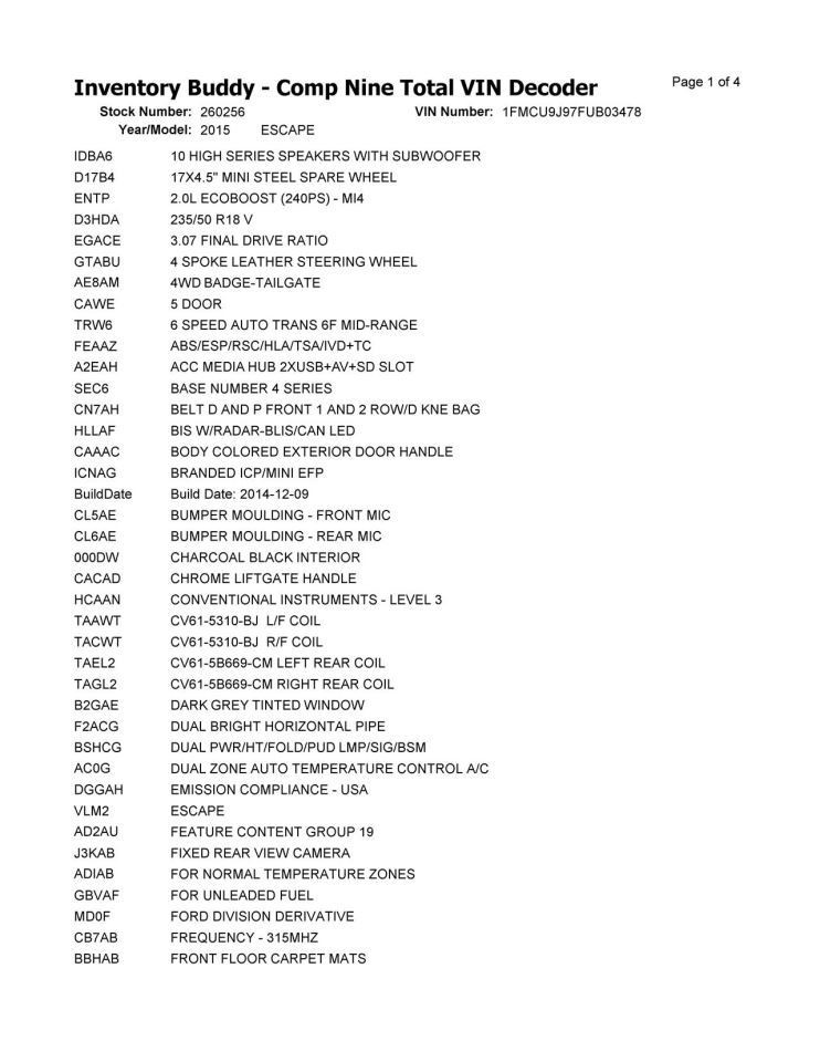ESCAPE 2015 Glove Box 970209