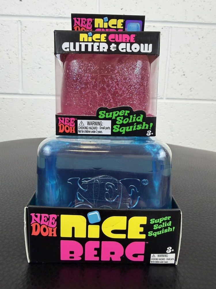 Bundle of 2 NeeDoh Nice Cube Squishy Glitter 🩷& Glow and Nice Berg Cube💙