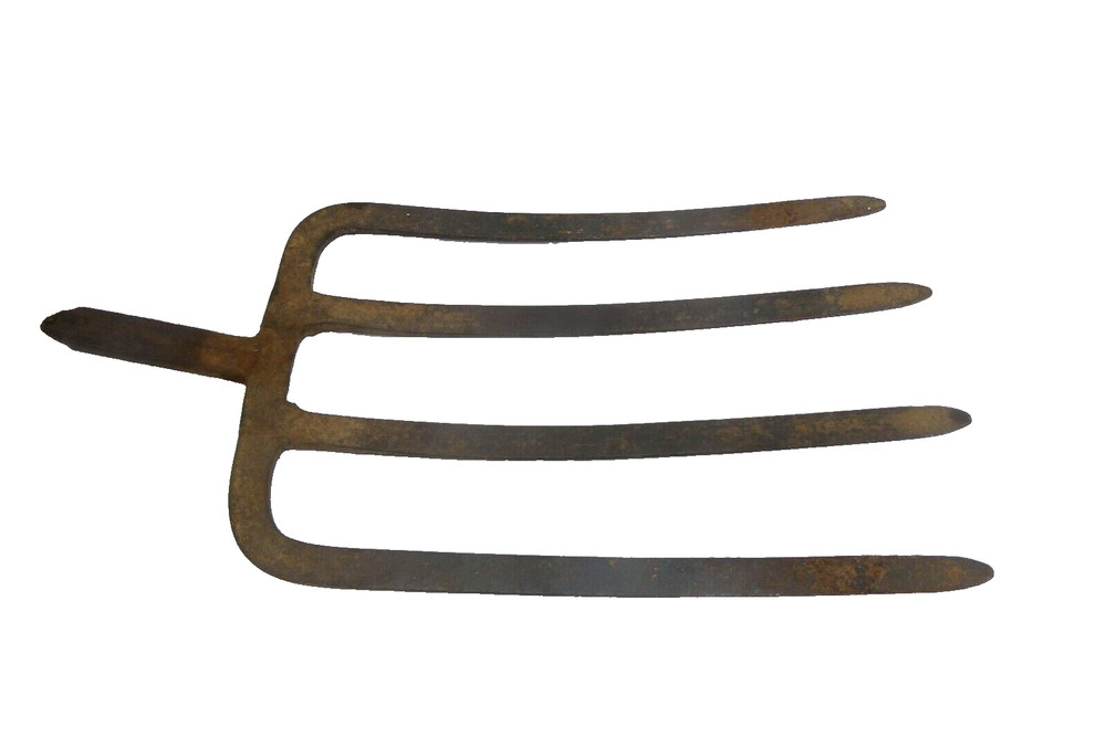 Antique Four Pronged Blacksmith Made Pitchfork Head Tool Part