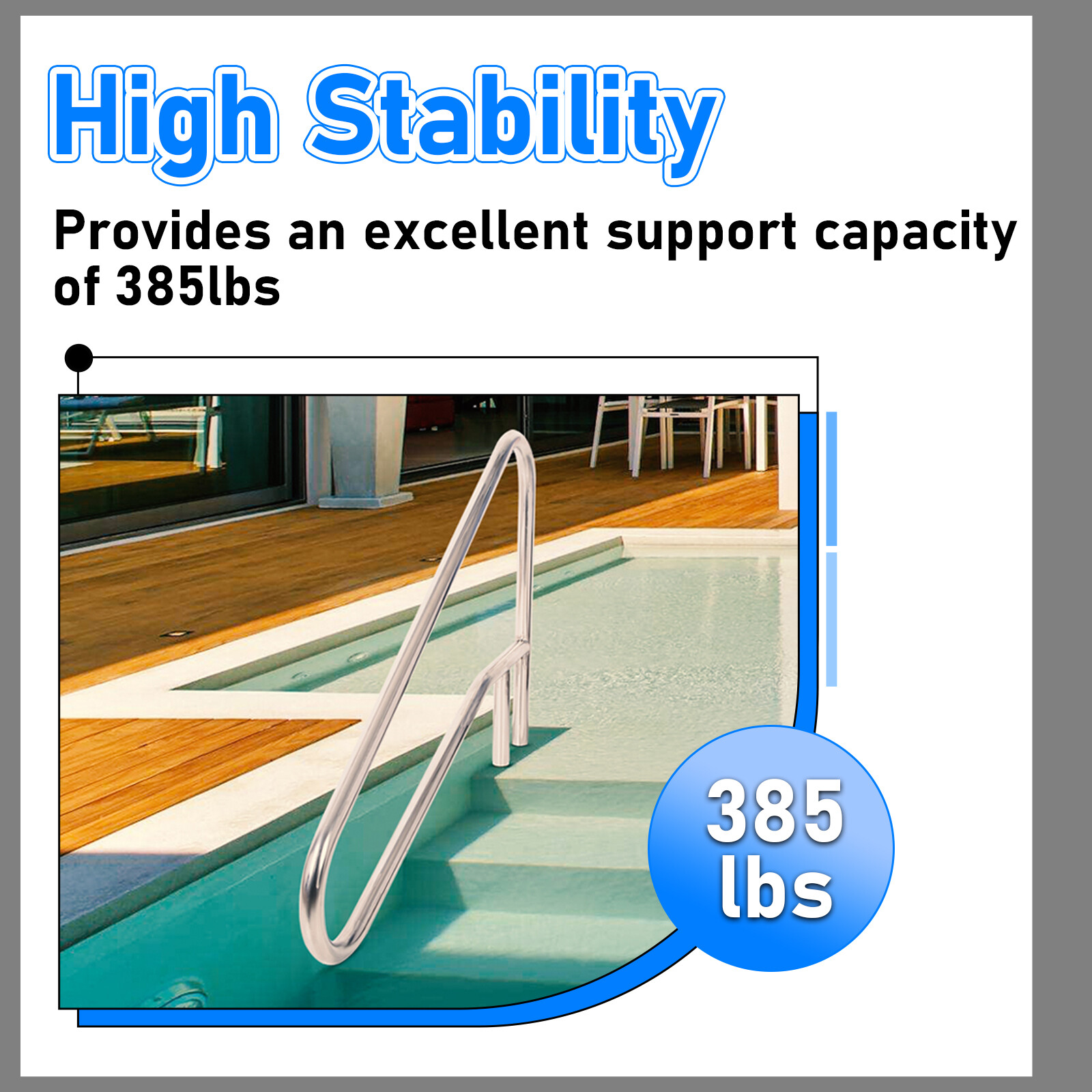 Pool Handrail Cross Braced Deck Mounted Step Stair Rail Stainless steel 50"x 36"