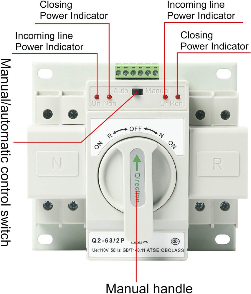Automatic Transfer Switches 2P 63A 110V, Dual Power Toggle Controller Change-Ove