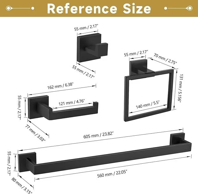 5-Piece Black Bathroom Accessory Sets Towel Rack Set Towel Bar Set Two hook