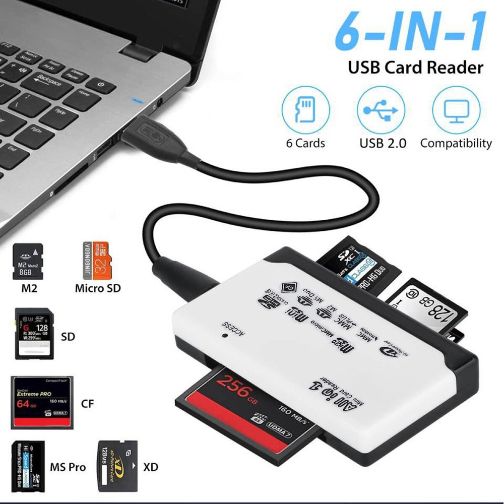 Memory Card Reader Multifunction 6-IN-1 USB 2.0 High Speed For CF XD SD MS Card