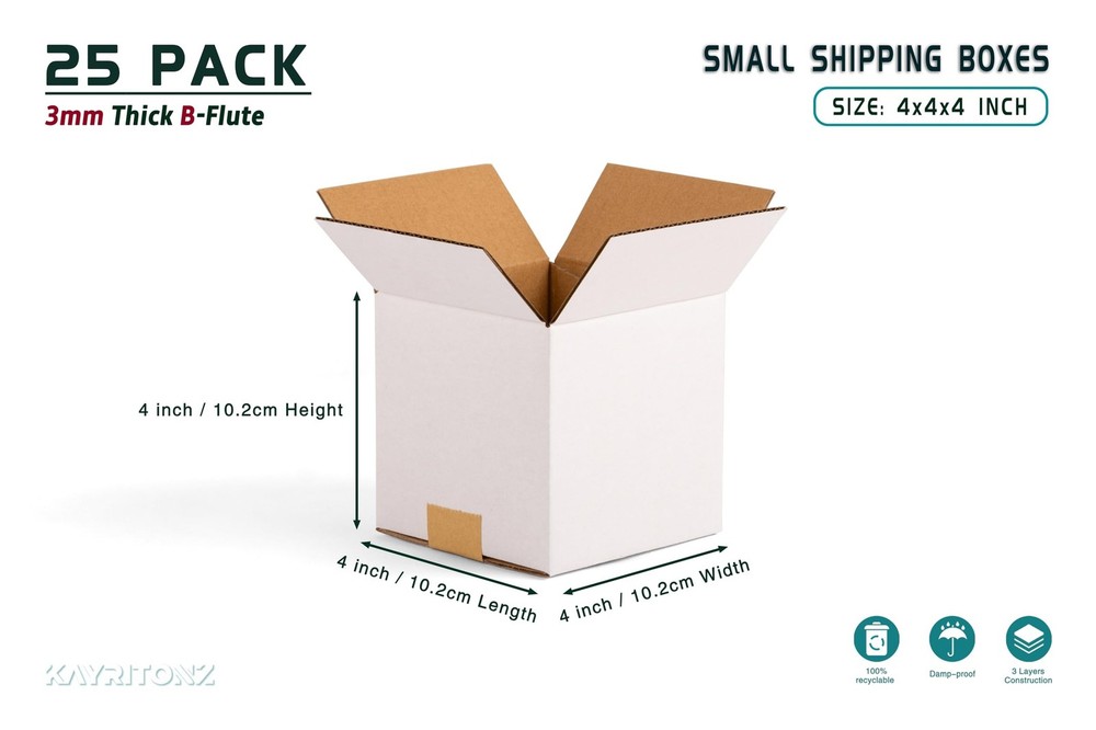 4x4x4 inch Small Shipping Boxes, White Corrugated Cardboard Boxes for E-Comme...