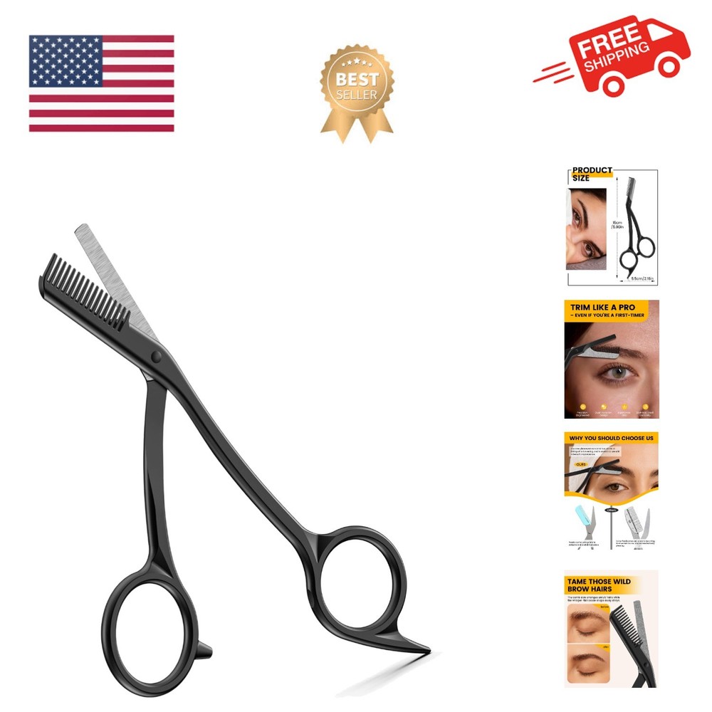 Precision Stainless Steel Eyebrow Scissors with Comb for Flawless Brows