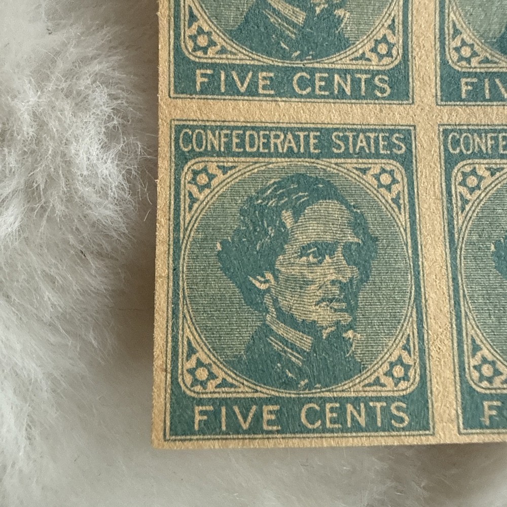 (4) Uncut CSA Confederate States Five Cent Stamps Facsimile