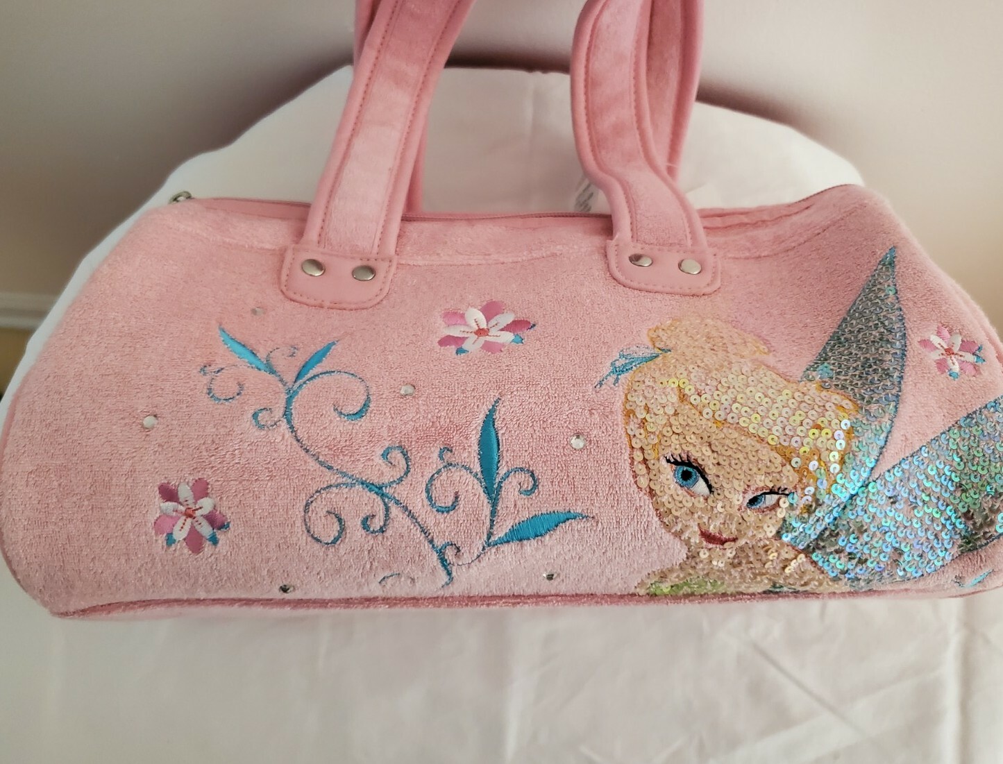 DISNEY STORE TINKERBELL PINK SEQUIN HANDBAG-NEW