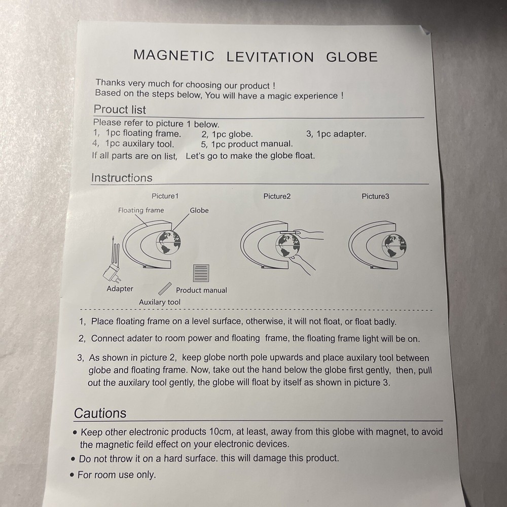 C Shape Silver Floating And Rotating Tabletop Globe Floating In Midair